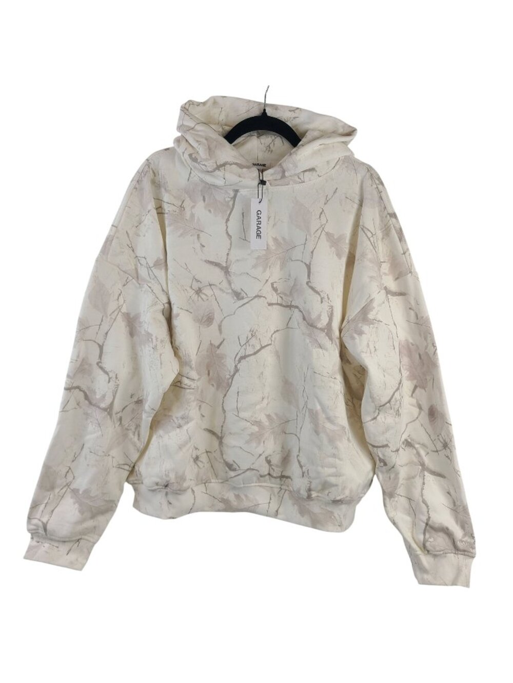 NEW Garage Winter Camo Ultra Fleece Hoodie Sz L/XL White & Gray Leaf Print